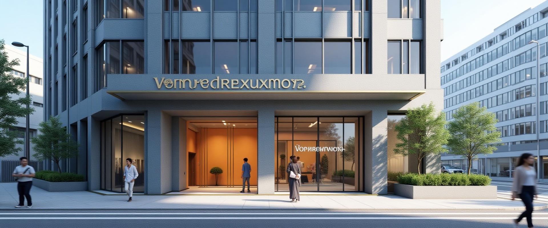 Exterior view of the Vornidrexumora building nestled in a charming, modern Tokyo neighborhood, with clear signage.