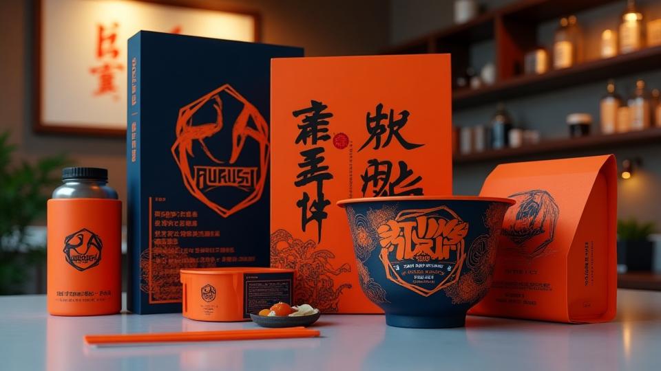Branding and packaging design for a futuristic ramen bar, featuring bold typography, dynamic character illustrations, and a modern Japanese aesthetic.