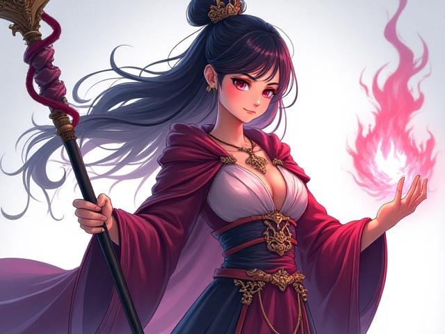 After: A detailed character illustration, using dynamic pose, expressive face, and symbolic attire to convey deep personality and narrative elements.