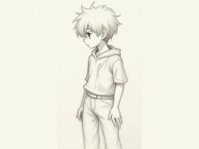 Before: A simple, rough sketch of a character, lacking detail and personality.