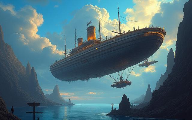 Example of Sensei Arisu's concept art: a fantastical sky-pirate airship port.