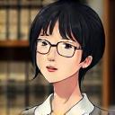 Dr. Aiko Sato, 40代の日本人女性、知的な表情、眼鏡をかけ、背景には日本の古典美術とデジタルデザインの要素が融合した抽象的なアートが飾られた書斎のイラスト.