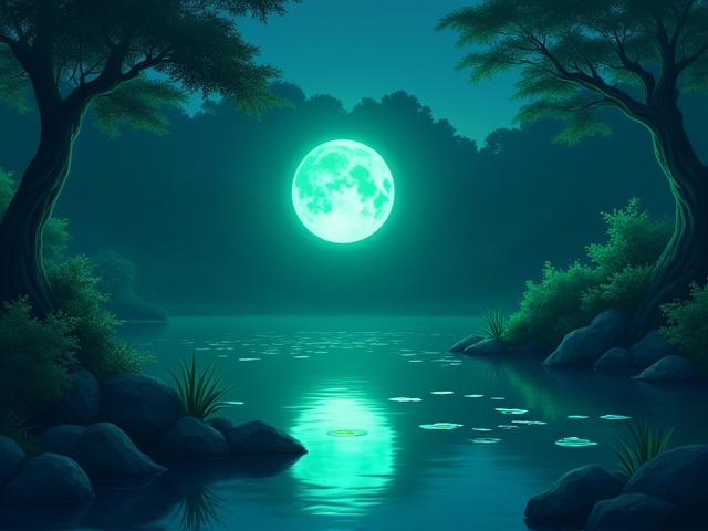 静謐な和風の風景と幻想的な光のエフェクト