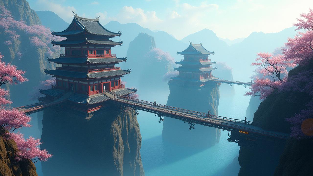 学生作品：日本の伝統的な建築と未来技術が融合した美しいコンセプトアート