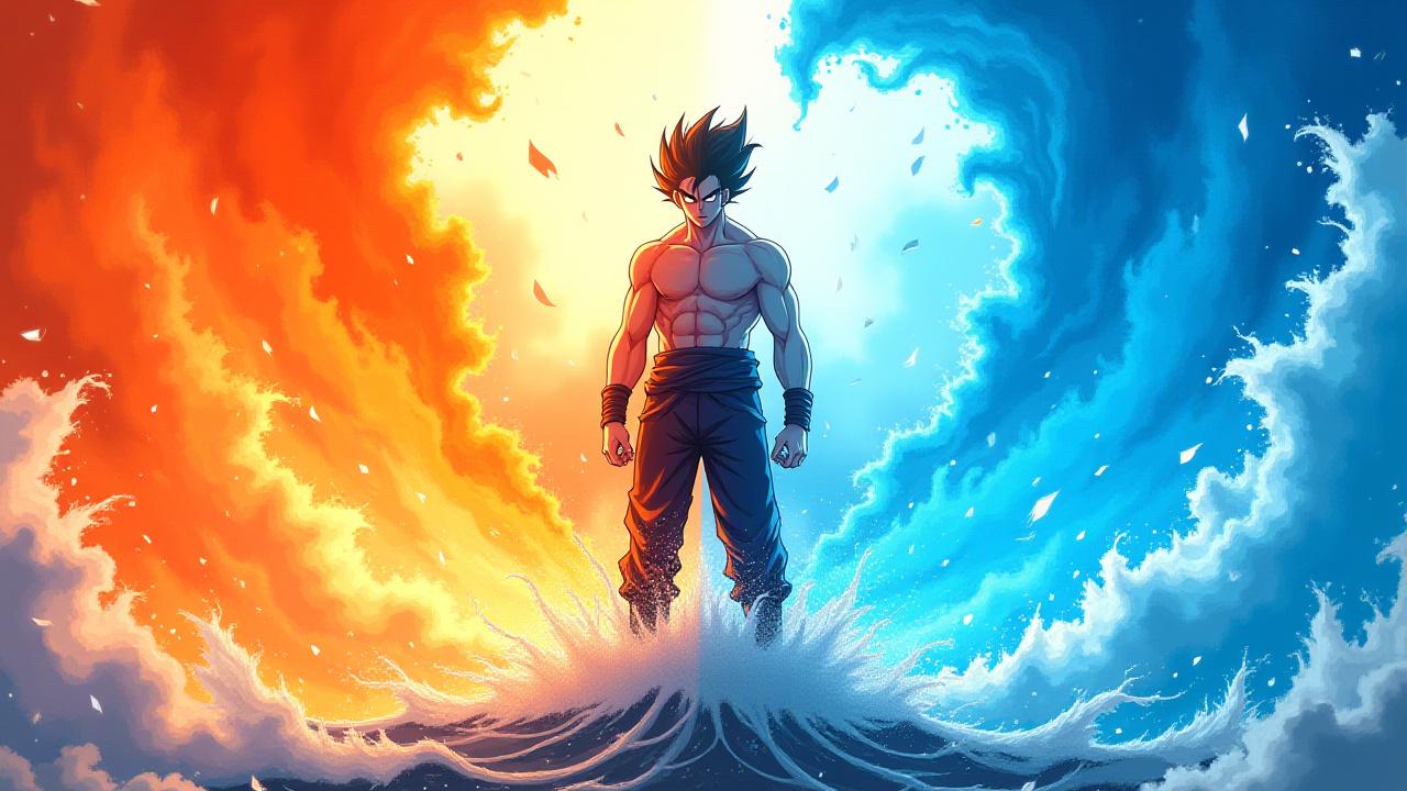 学生作品：炎と水のエレメントを表現したダイナミックなデジタルイラストレーション