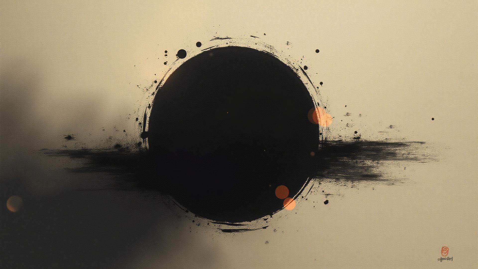 Abstract ink wash painting with subtle philosophical symbols, representing depth and artistic thought